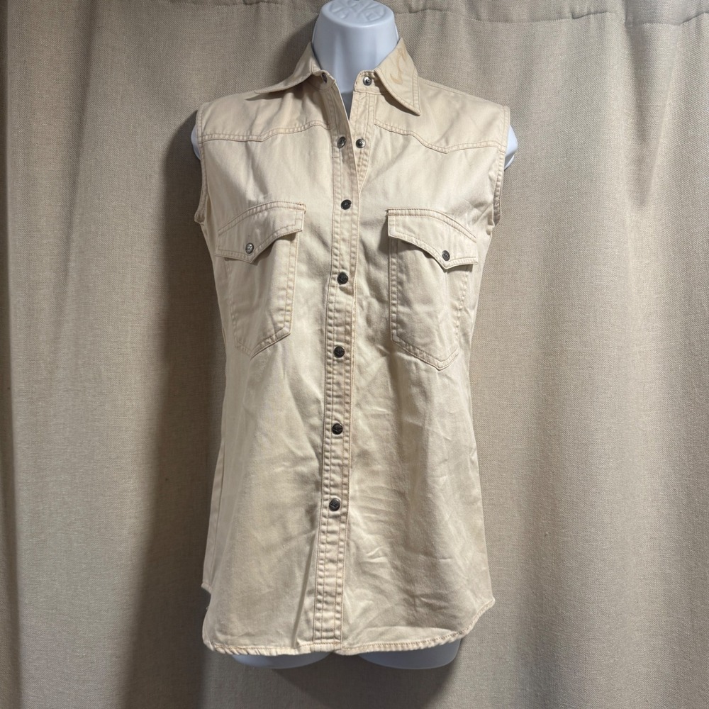 Harley Davidson Sleeveless Cotton Shirt Western Style Embroidered‎ XS